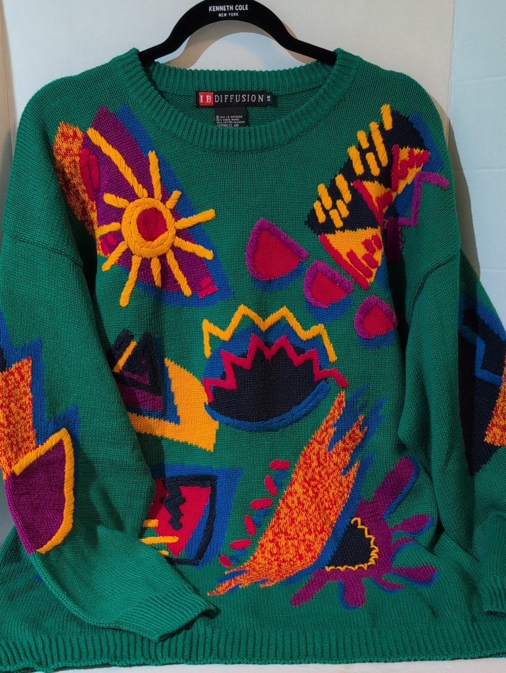 Vintage 1993 IB Diffusion 1X Sweater Colorful Abstract Wearable Art '90S Pullove